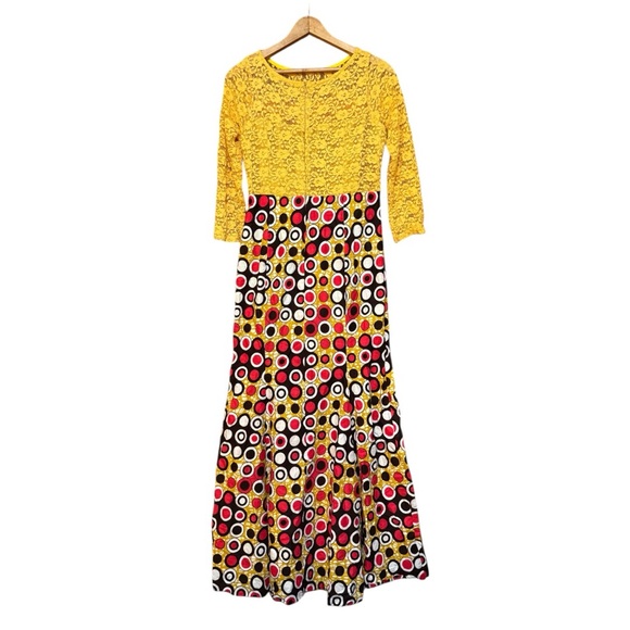 Vintage Geometric Circle & Lace Maxi Dress - Picture 5 of 8